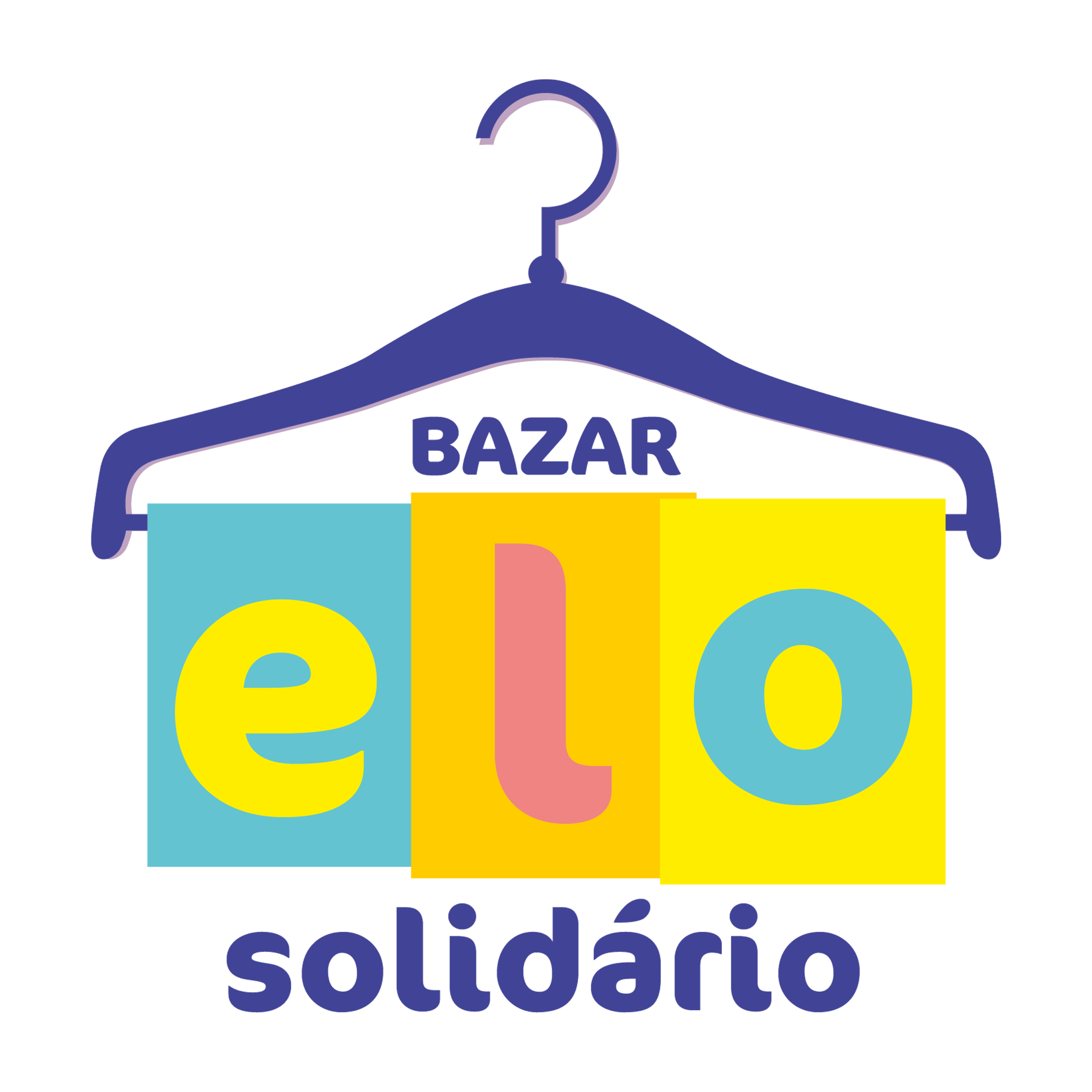 Logotipo Troco Solidário com letras azuis e moedas de um real no lugar das letras O